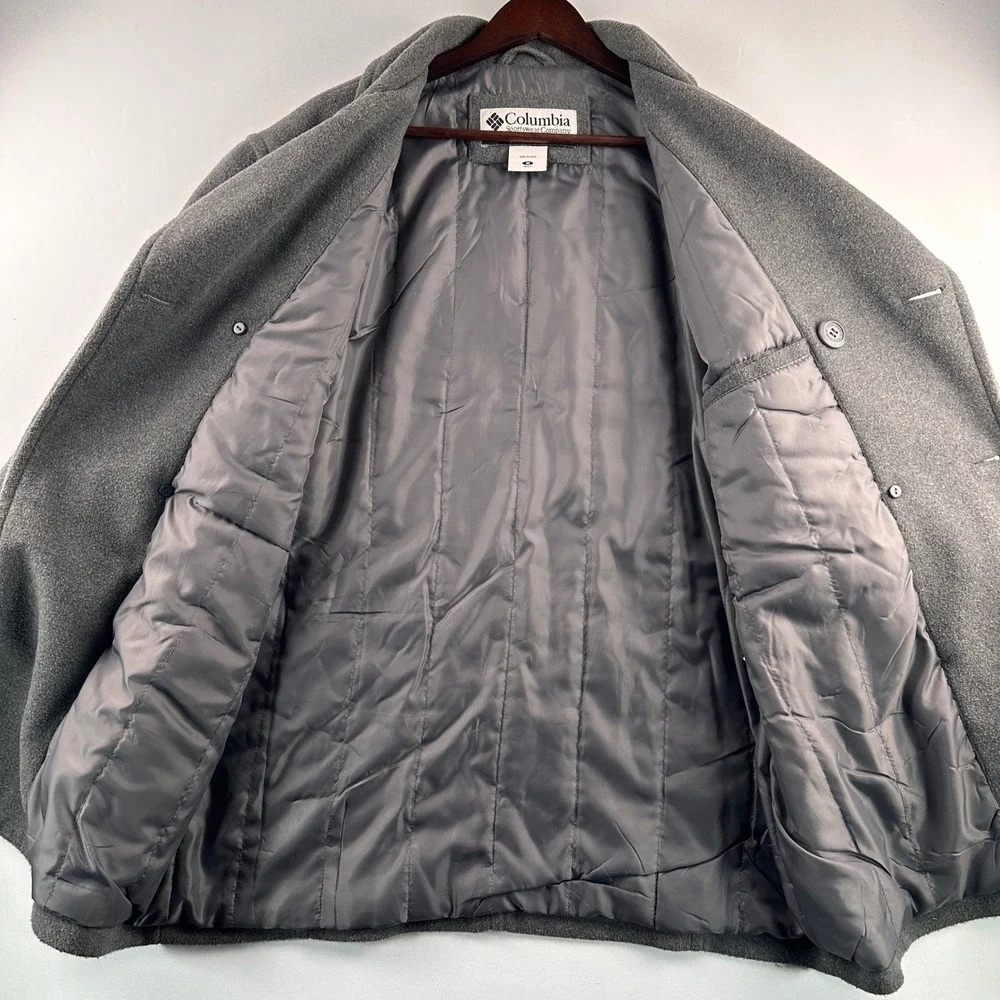 Columbia Double Breasted Peacoat‎ Jacket Mens Medium L Gray Fleece Heavyweight